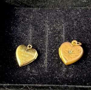 Lot Of 2 Antique BAB & Patent Gold Filled Heart Shaped Lockets 1 Rose 1 Yellow